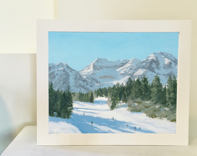 View From Outlaw Express - Sundance, Ski Art Print, Ski Resort, Utah Ski Art, Snowboard Art, Utah Paintings, Winter Artwork, Snow Paintings