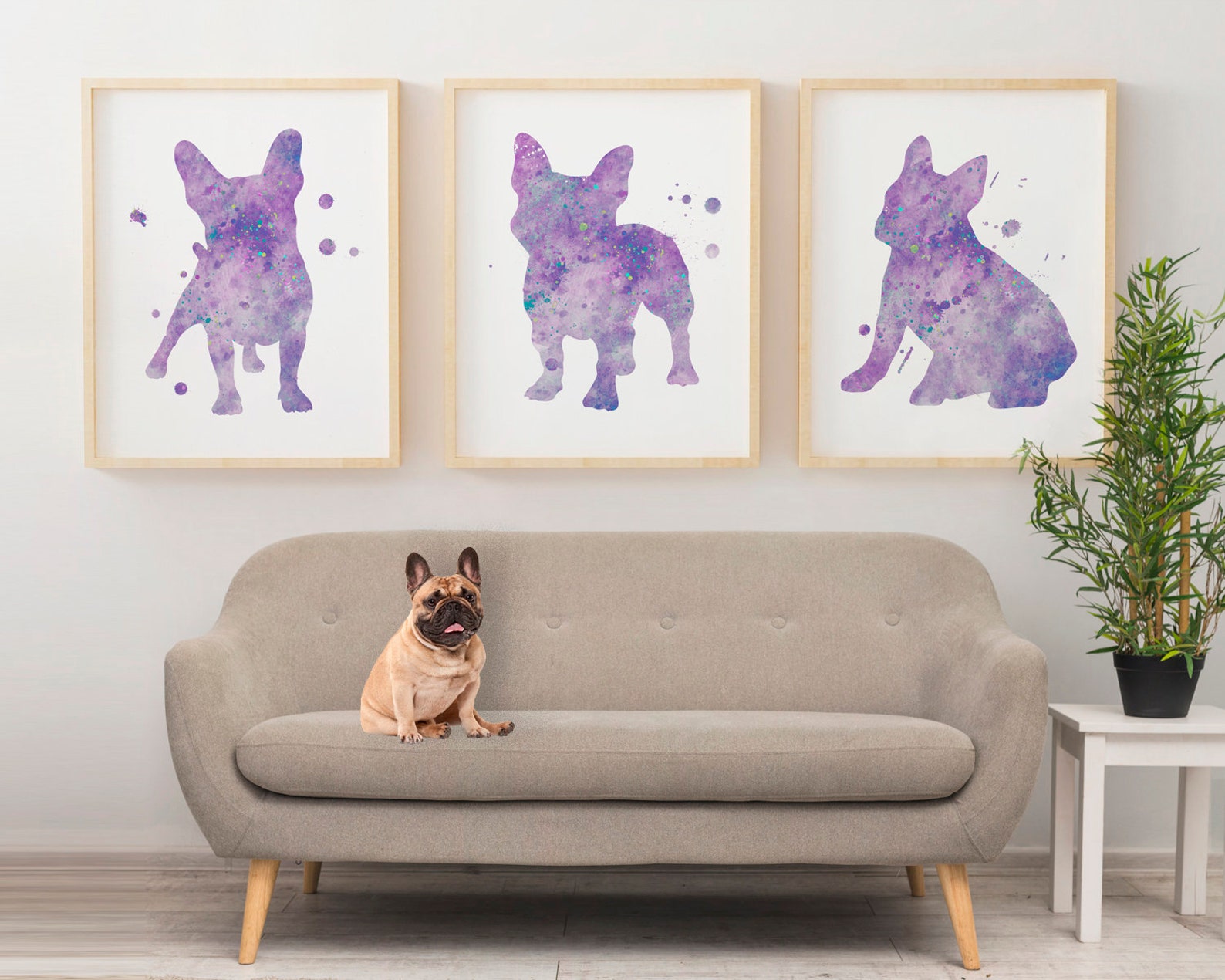 French bulldog wall art set of 3 dog art prints watercolour | Etsy