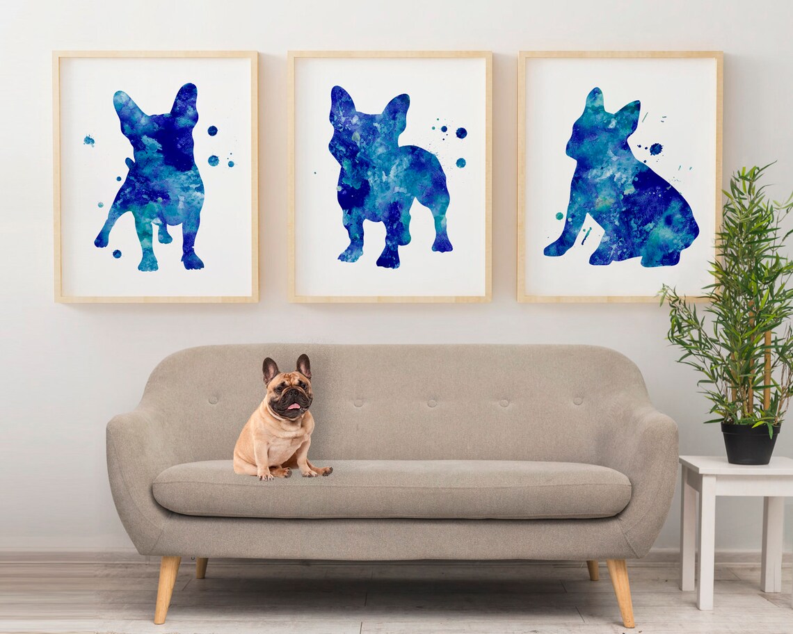 French bulldog wall art set of 3 dog art prints watercolour Etsy