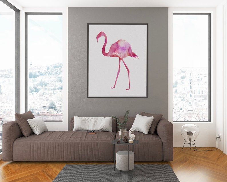watercolor art tropical bird wall decor Flamingo print pink bird painting watercolor bird print girls room printable art