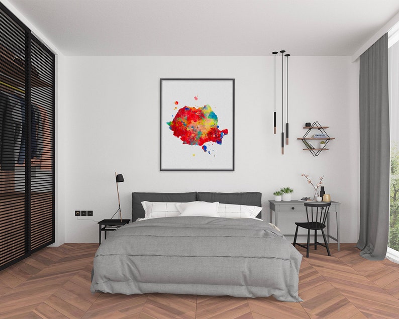 red map painting housewarming gift printable wall art Romania watercolor map print country map poster digital download