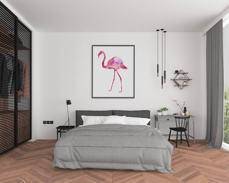 watercolor art tropical bird wall decor Flamingo print pink bird painting watercolor bird print girls room printable art