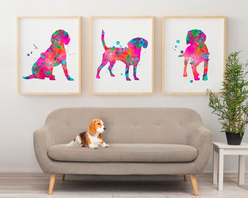 digital download watercolour dog painting printable art Beagle wall art dog poster set of 3 dog art prints nursery decor