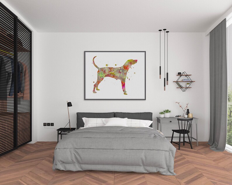 watercolor art digital download printable dog poster American coonhound print nursery decor dog wall art dog painting