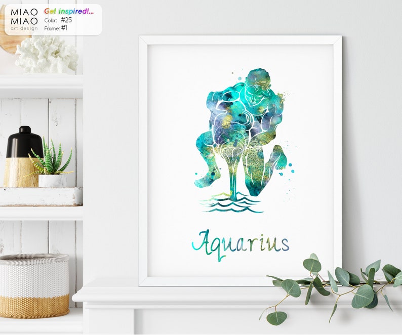 Aquarius art watercolor print aquarius wall decor horoscope | Etsy