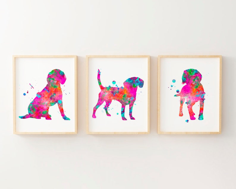 digital download watercolour dog painting printable art Beagle wall art dog poster set of 3 dog art prints nursery decor