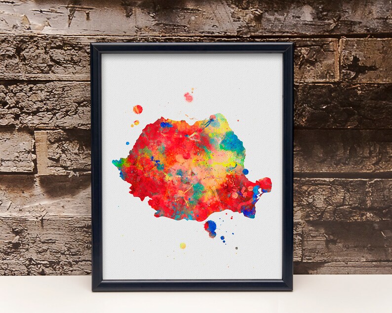 red map painting housewarming gift printable wall art Romania watercolor map print country map poster digital download