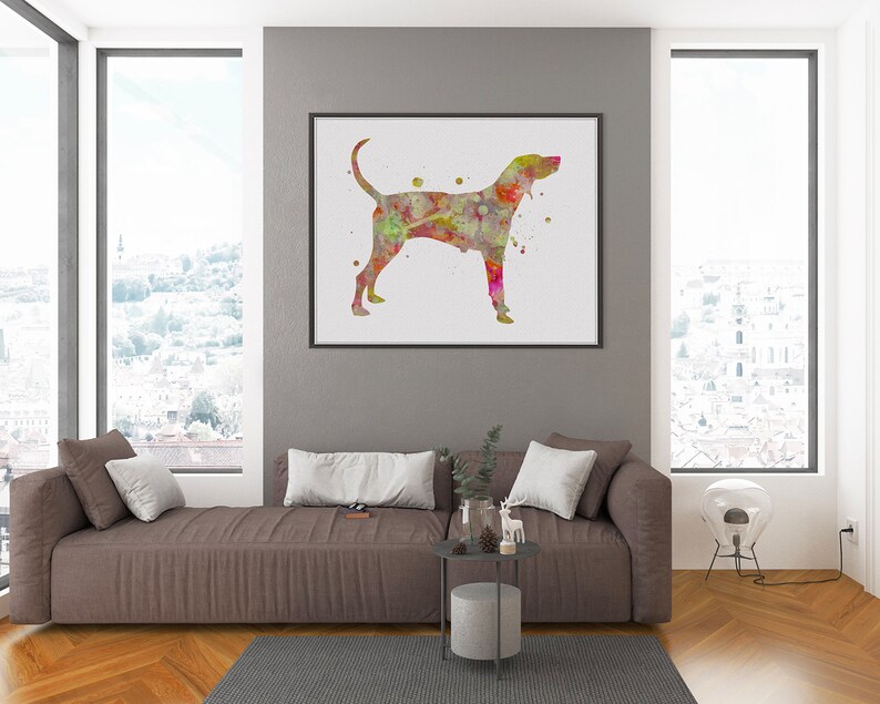 watercolor art digital download printable dog poster American coonhound print nursery decor dog wall art dog painting