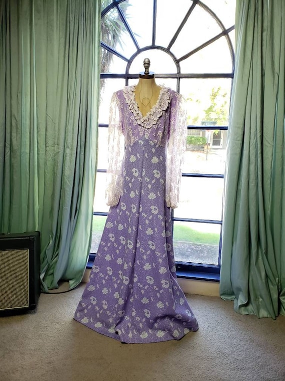70s Floral Maxi Dress Purple