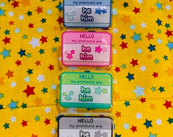 Star Glitter Pronoun Pins (He/Him)