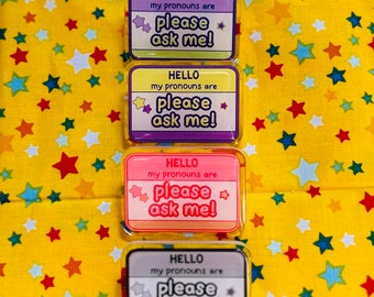 Star Glitter Pronoun Pins (Please Ask)