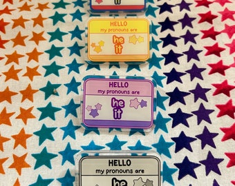 Star Glitter Pronoun Pins (He/It)