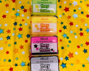 Star Glitter Pronoun Pins (they/them)
