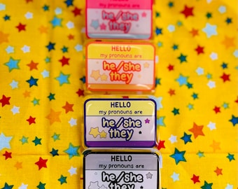 Star Glitter Pronoun Pins (He/She/They)