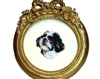 Shih Tzu Perlen Porträt, kleine gerahmte Miniaturkunst, Miyuki Samenperlen, Hundeliebhaber Geschenk