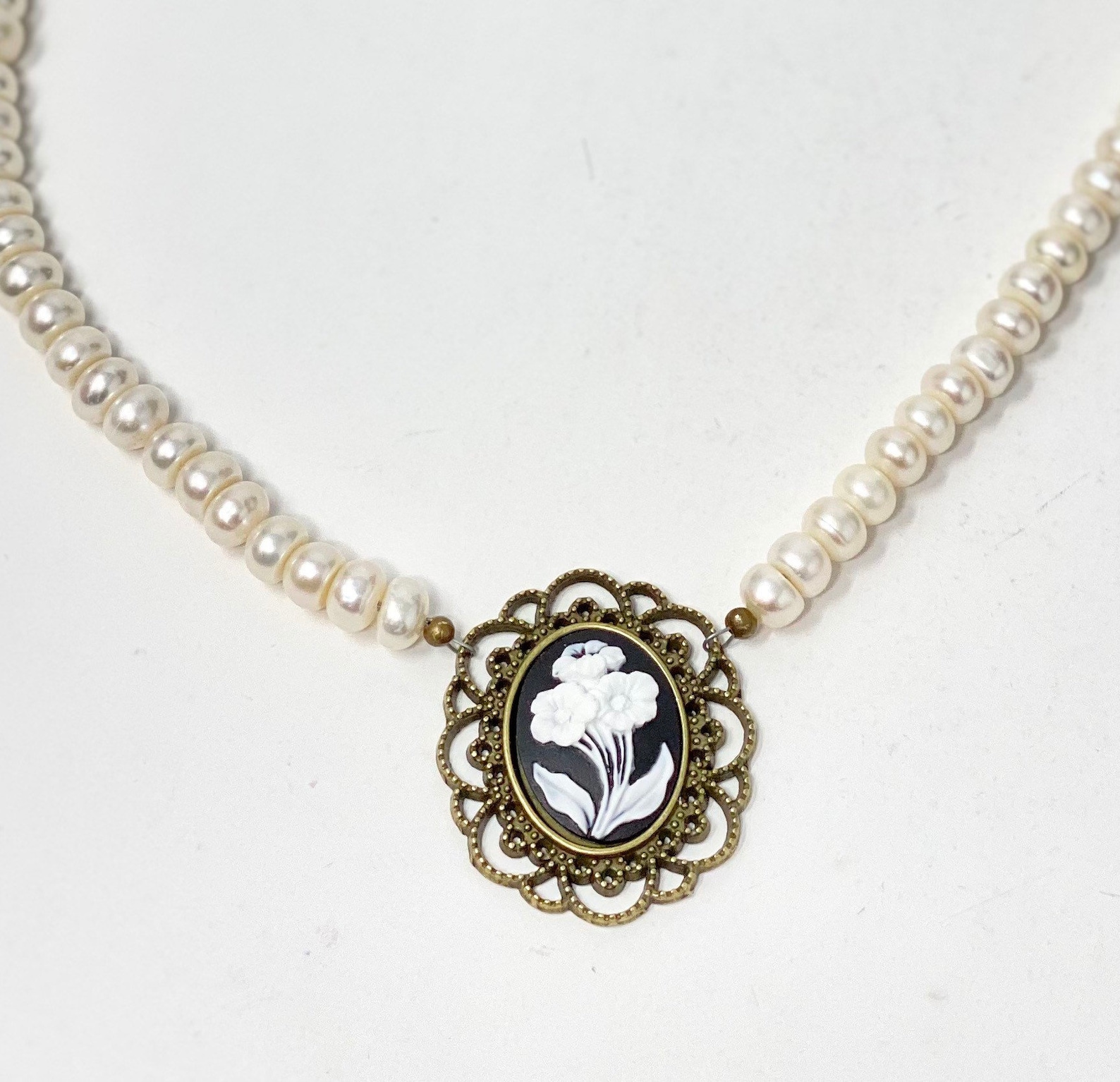 Cameo long Pearl necklace cameo necklace romantic necklace Etsy
