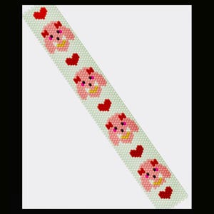 Pink poodle face peyote beading pattern for bracelet, gift poodle dog lover, dog jewelry, cute heart feminine shiny bracelet, beaded poodle
