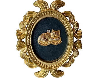 Adorno vintage de gato dorado de Avon – Detalle de cristal Swarovski, marco ornamentado