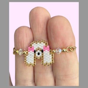 Handcrafted Beaded Mini Poodle Dog Face Bracelet with Adjustable Slider - Gold Chain with Swarovski crystal beads - Dog Lover Gift