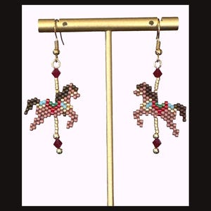 Handwoven Miyuki Delica Beaded Carousel Horse Earrings, circus play park jewelry, merry go round jewelry, gift circus enthusiast horse lover