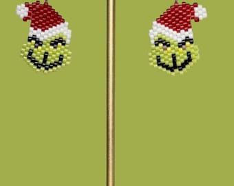Pendientes de gorro de Papá Noel del Grinch • Joyería navideña con cuentas Miyuki Delica