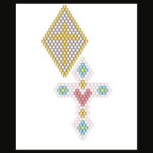 Brick stitch two beading pattern crucifix Celtic cross earrings or pendants, gift first communion, beaded crucifix jewelry, floral cross