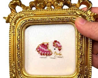 Art d'éléphant de perles de rocaille cousu main, souvenir encadré miniature, cadre orné d'or