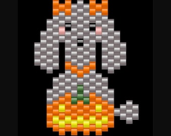 Poodle Halloween Beading Pattern: Brick Stitch Jack O'Lantern Bows (Digital Download)