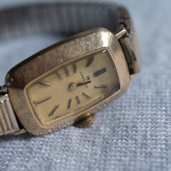 Hamilton Seventeen Jewels Swiss 10k Gold Filled Vintage Watch Face with Speidel expansion bracelet band