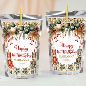 Modelo de suco de Natal quebra-nozes, etiqueta de bolsa de suco para festa de aniversário de inverno, edite você mesmo, NCP1