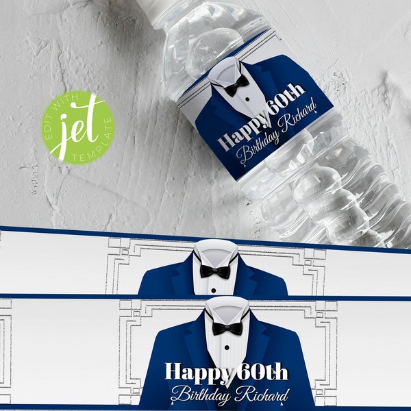 Tuxedo Happy Birthday Water Bottle Label - Etsy