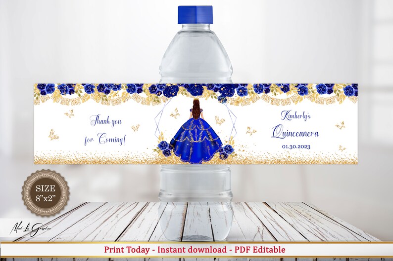 Editable Water Bottle Label for Quinceanera Party With Royal Etsy