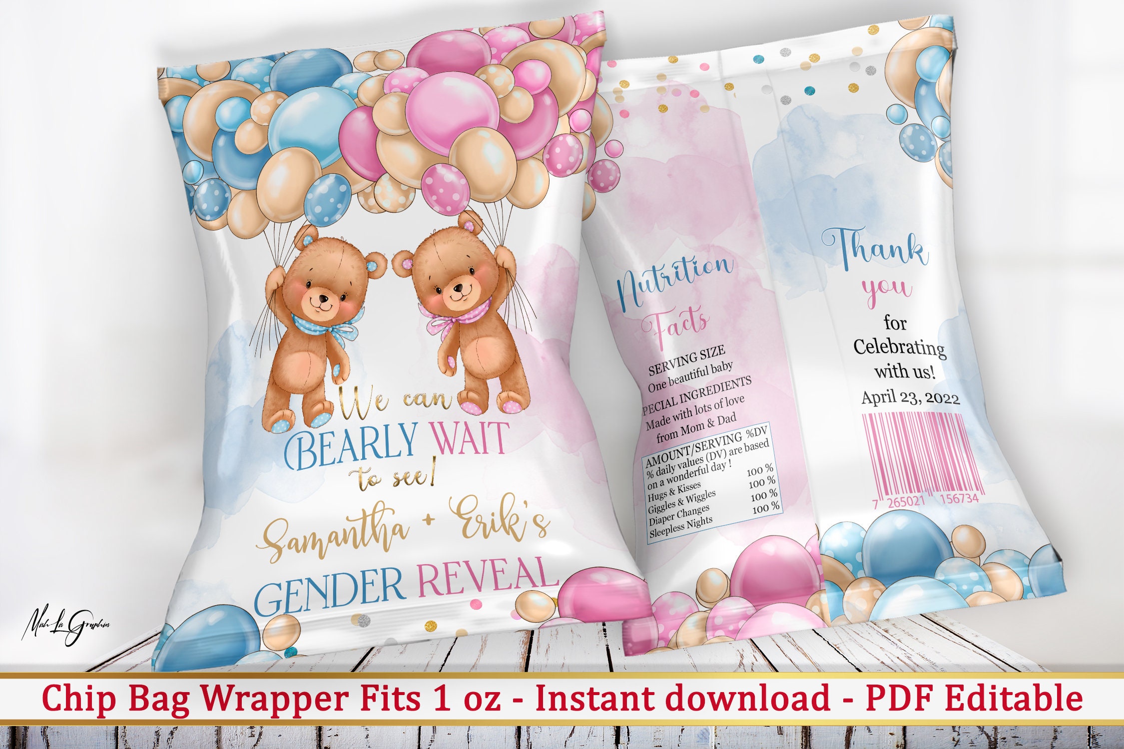 Editable Gender Reveal Chip Bag With Teddy Bear and Blue and Etsy Canada