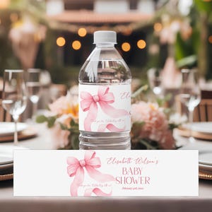 Etiquettes pour biberons pour baby shower Sweet Girl | Thème élégant avec un noeud rose | Cadeaux modifiables, BFW9