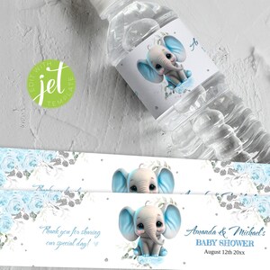 It's A Boy Baby Shower Candy Bar Wrappers - Blue Elephant Theme, 80 Stickers For Hershey Miniatures
