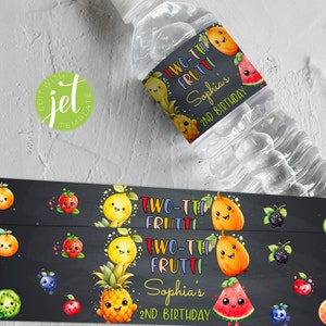 Étiquettes modifiables de bouteilles d'eau Twotti Frutti pour un deuxième anniversaire - Délicieux cadeaux d'anniversaire avec fruits d'été, TFC1