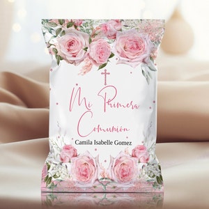 Bolsa de chips con rosas para Mi Primera Comunión - Recuerdos para bautizo, GGB3