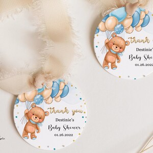 Etichette modificabili per bomboniere a forma di orsetto, etichette regalo stampabili a forma di palloncini a forma di orso, etichetta circolare di ringraziamento, TBS5