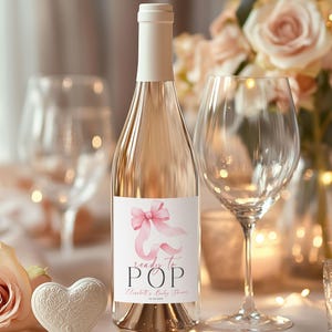 Etichette per bottiglie di vino per baby shower per bambine / Etichette per champagne con fiocco rosa / Mini modello di etichetta per champagne, BFW9