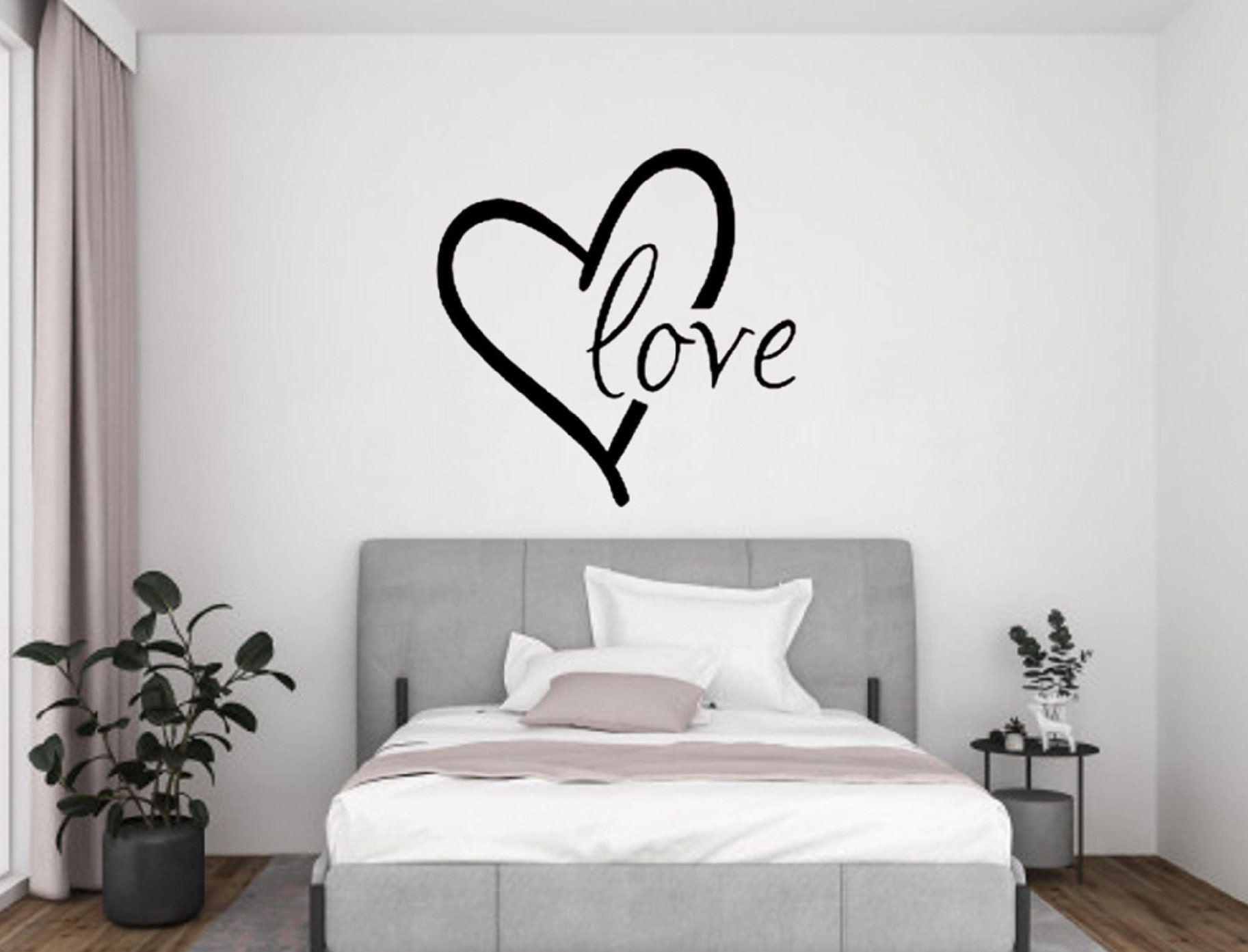 Love Wall Decal / Heart Wall Decal / Bedroom Wall Decal / Etsy