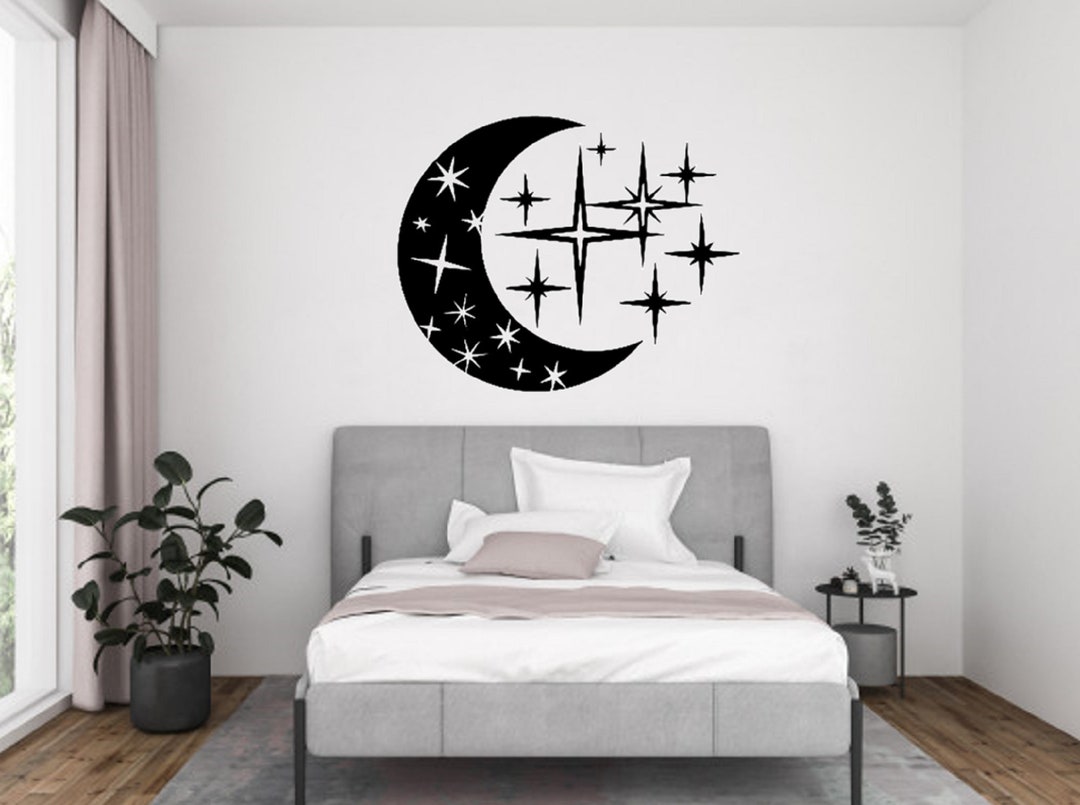 Moon and Stars Decal / Moon Wall Decal / Moon and Stars Poster Etsy