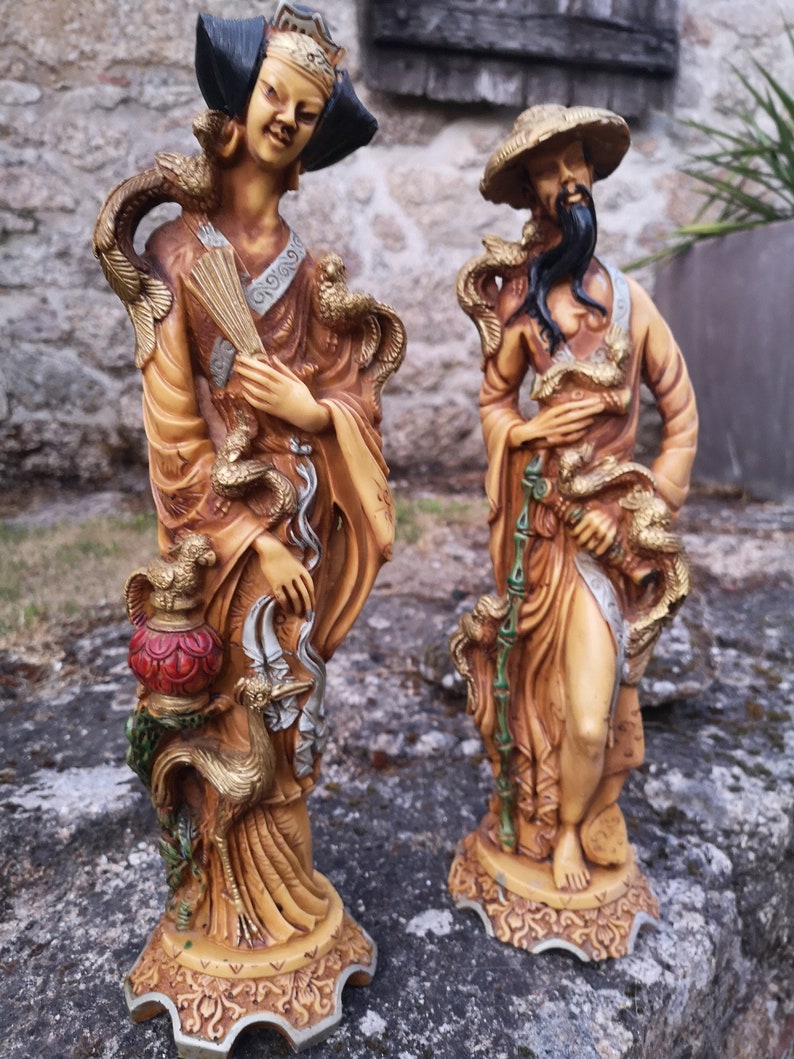 Two large Japanese resin statues handpainted 38 cm 69B Etsy