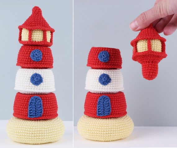 Lighthouse stacker Crochet pattern: Stacking Toy for baby PDF pattern