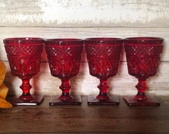 Vintage Imperial Glass - Ohio - Cape Cod Red Wine Glasses - Set of 4 - Two Set Available