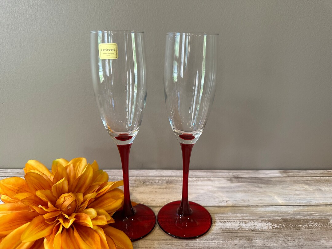 Luminarc Cherry Red Stem Champagne Flutes Set of 2 8 Etsy