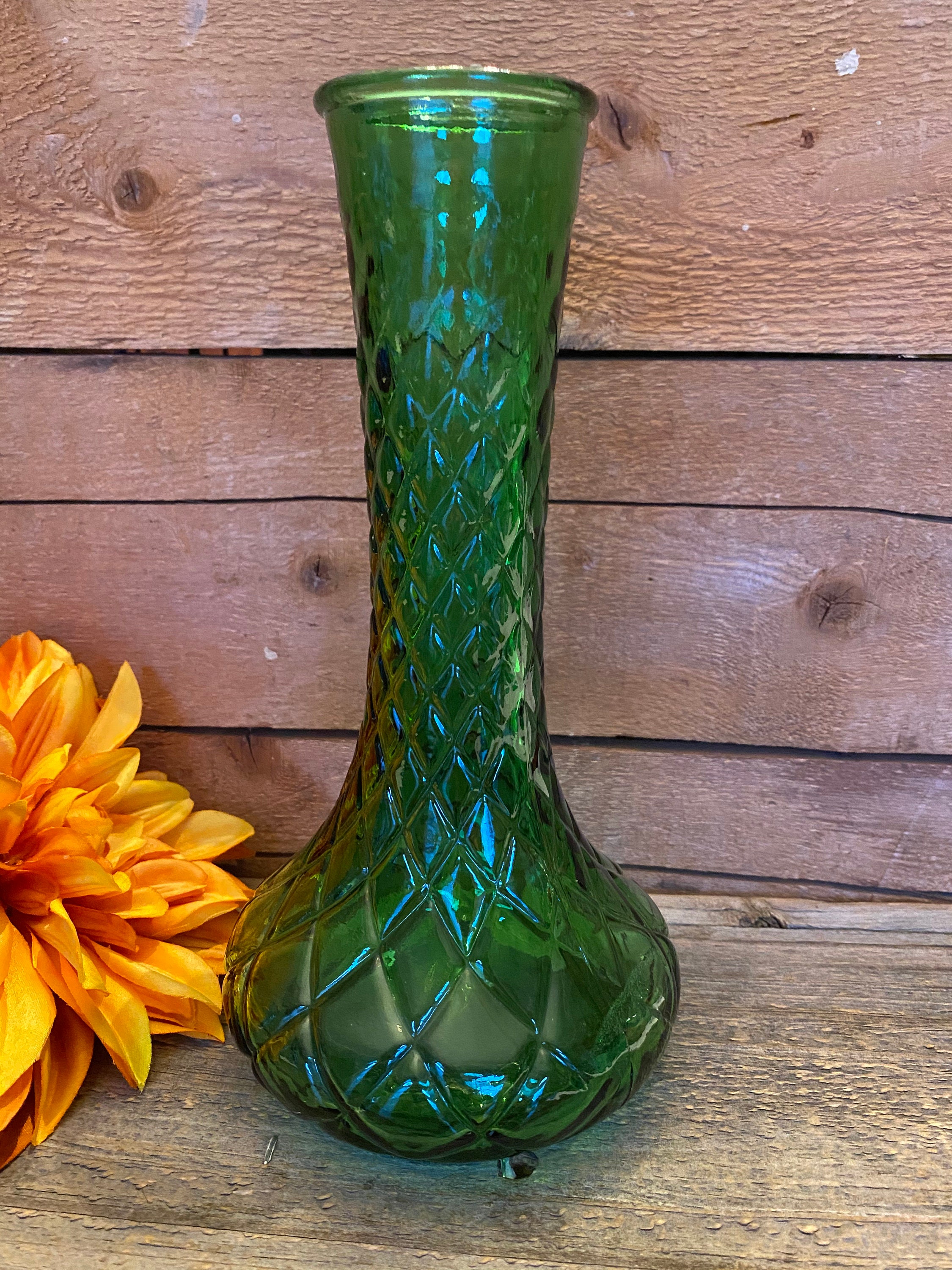Vintage Green HOOSIER GLASS Vase 4095 Quilted Diamond Etsy