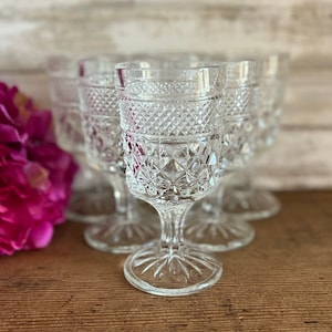 Vintage Anchor Hocking - Wexford Pattern - Wine Glasses - Set of 6 - SIX Sets Available - 5 3/8&quot; Tall - 6 oz.