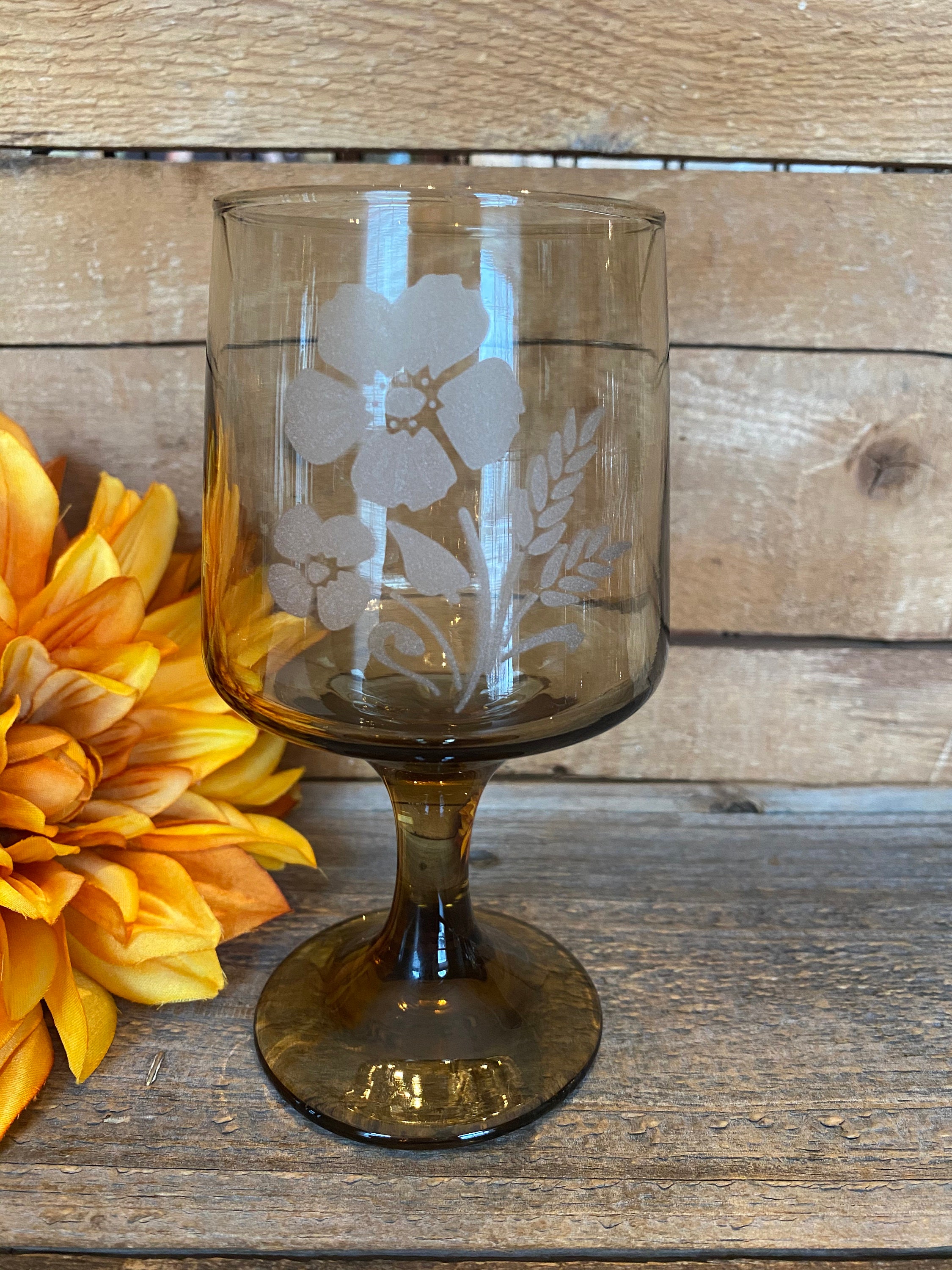 Large and Small Wine Glasses Tawny Accent Goblets Smokey 