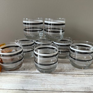 Vintage - Anchor Hocking - 1989 - Black/Gray/White - Striped Tumblers - Juice/Old Fashioned - Set of 8- 3&quot; Tall - 8 oz.