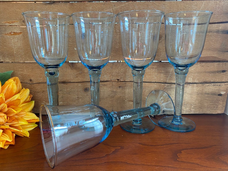 10 oz. Handblown Set of 5-8 58 Tall Tall Blue Wine Glasses